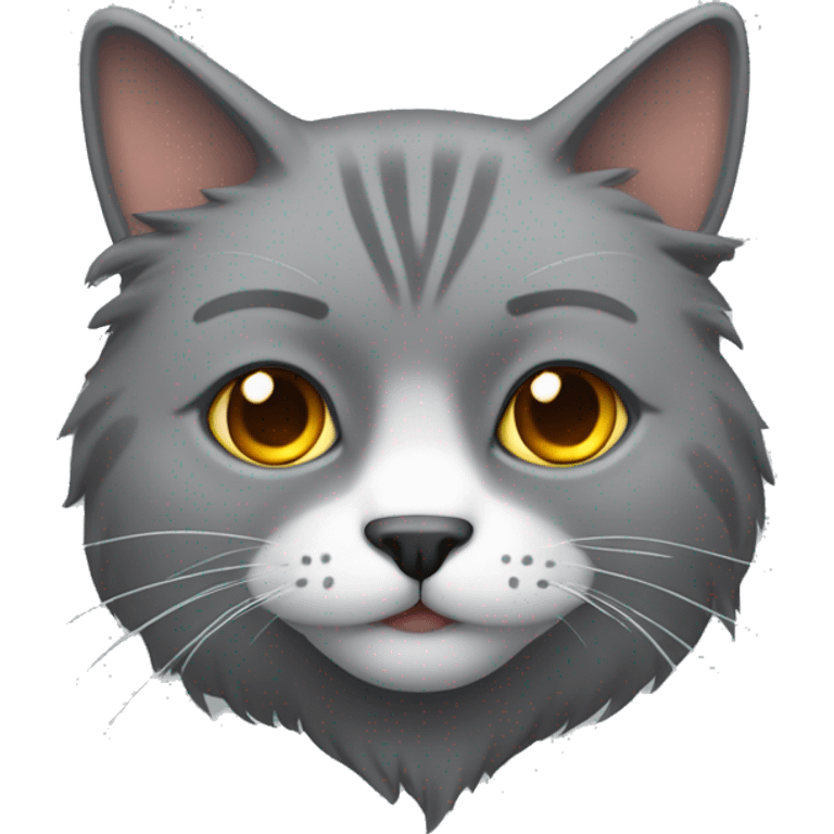 Gato peludo gris con los ojos grandes y amarillos y la cara muy seria emoji