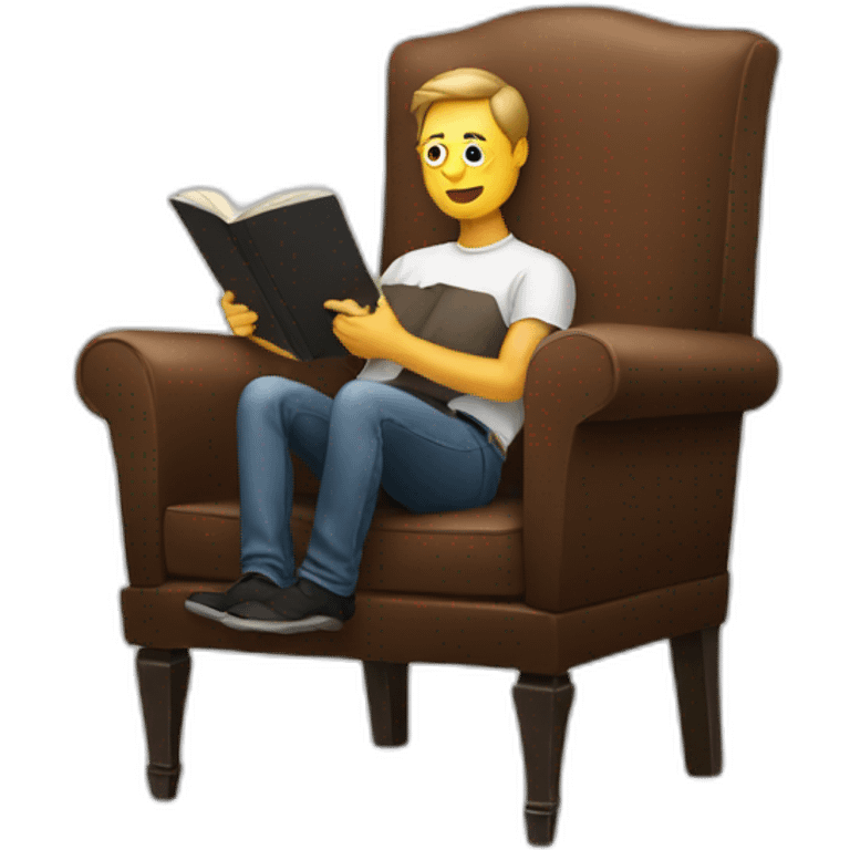 men reading a book sit in a chair emoji