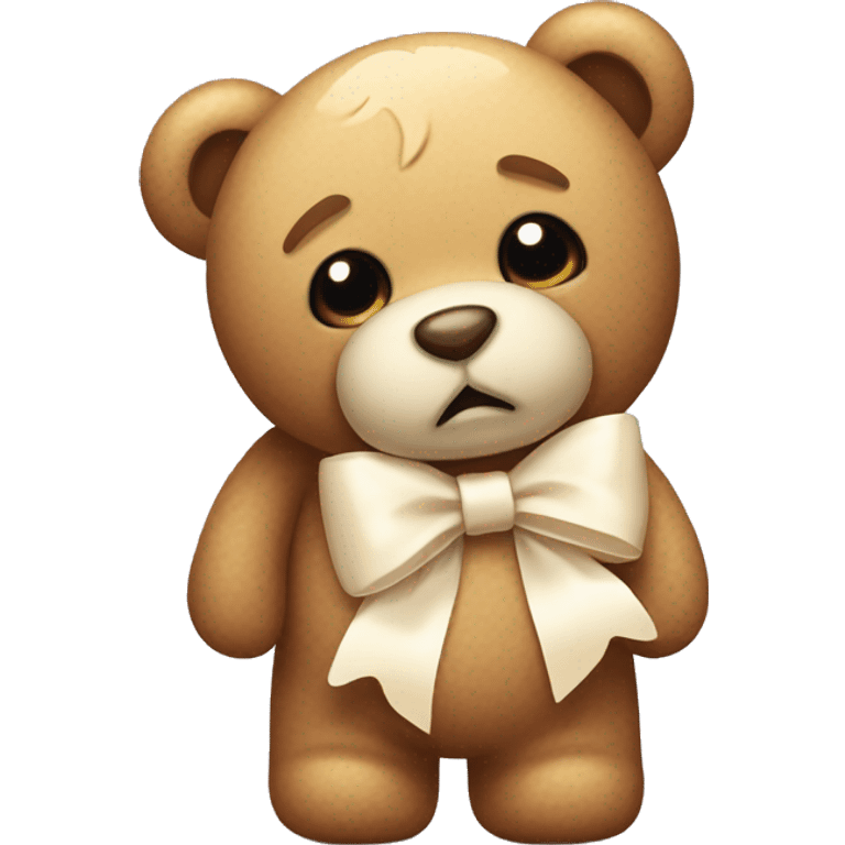 Cute teddy bear with a cream bow, sad emoji