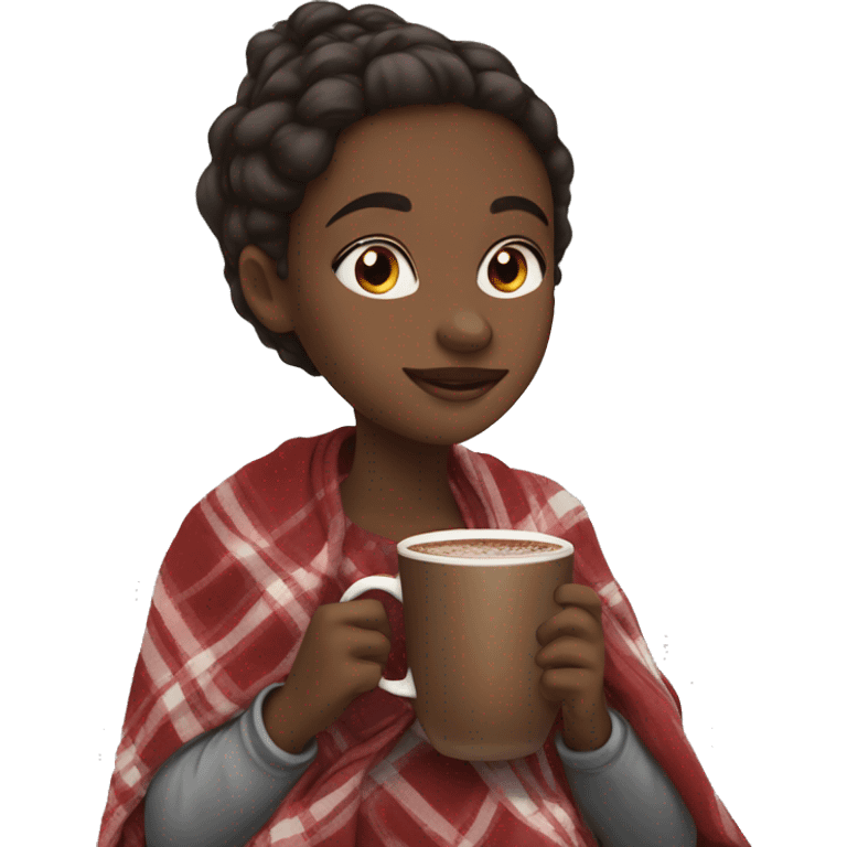 girl sipping on hot chocolate with blanket emoji