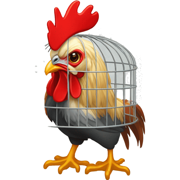 Captured rooster in birdcage emoji