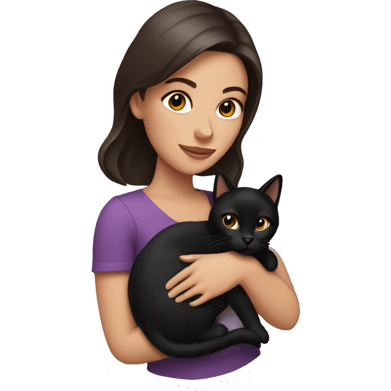 Pretty brunette woman holding Black cat emoji