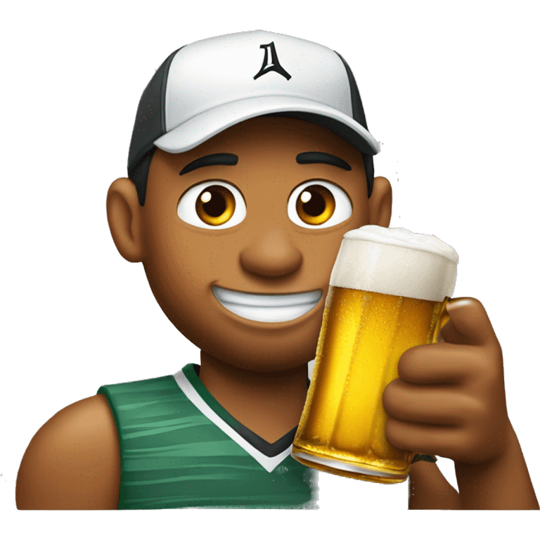 Tiger Woods with a beer emoji