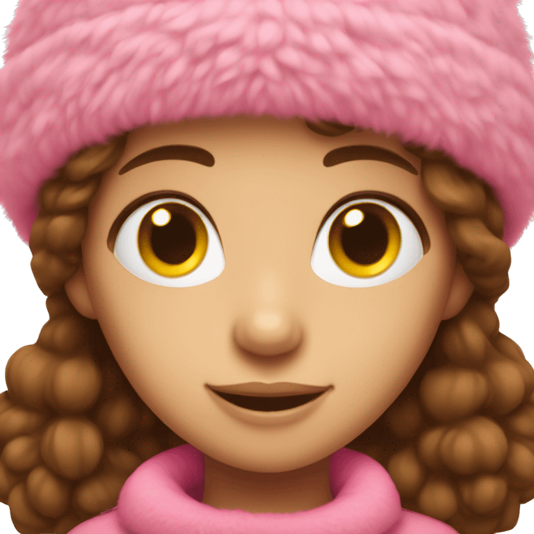 Girl with brown hair wearing pink fuzzy hat emoji