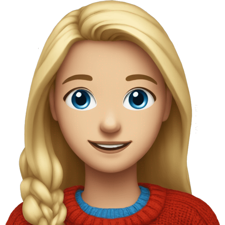 smiling girl in red sweater blue eyes emoji