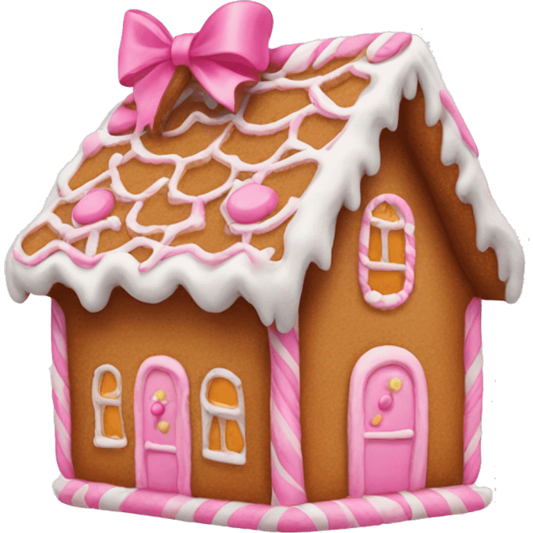 Gingerbread house with a pink bow  emoji