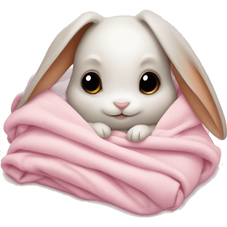 Rabbit snuggled up in a blanket with a cute baby pink bow emoji