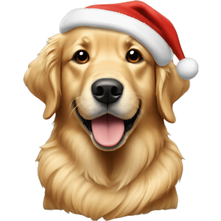 Golden retriever wearing a Christmas hat emoji