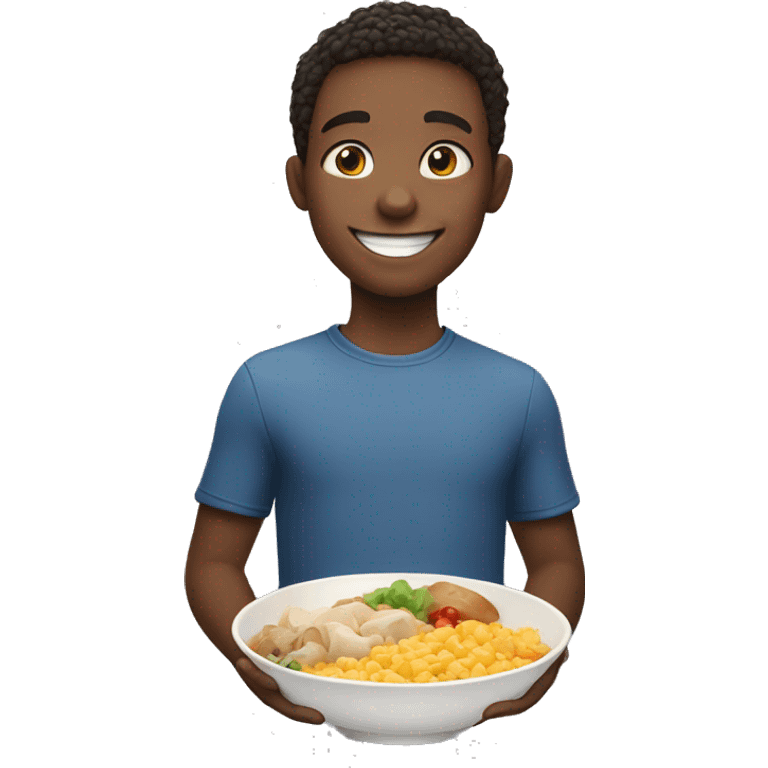 smiling boy with bowl of food emoji