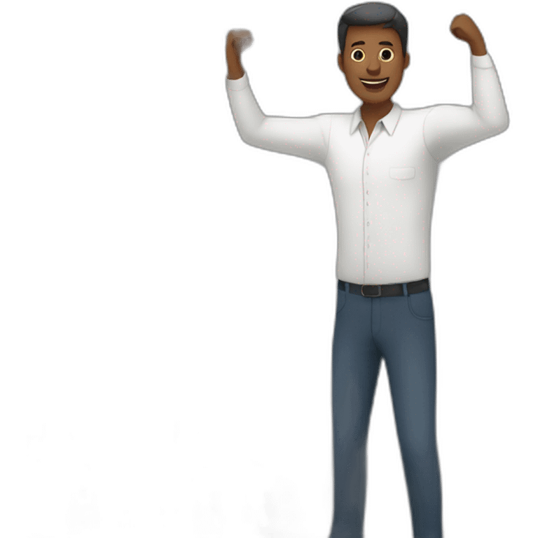 a teacher standing in front of his students with his arms in the air emoji