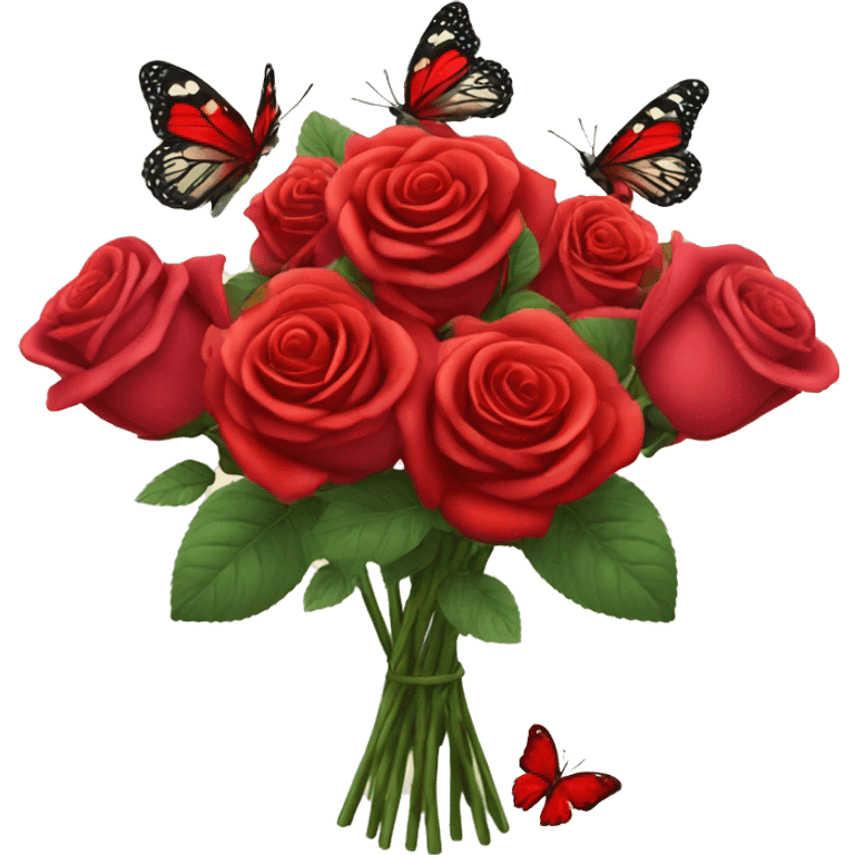 Red Roses bouquet with butterflies emoji