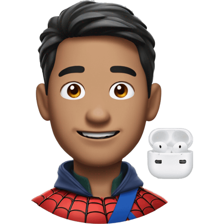 Asian spider-man using AirPods Max emoji