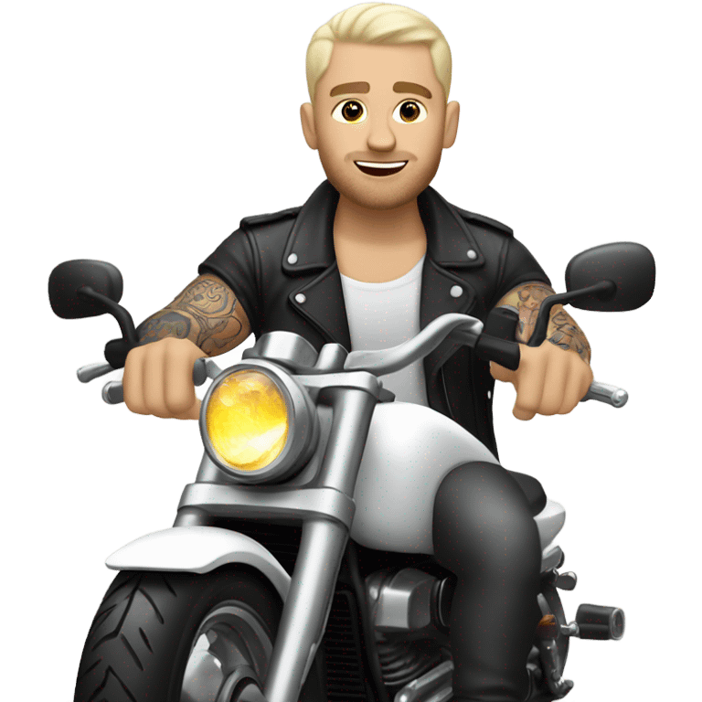 tattooed white guy with really short hair and on a white motorcycle emoji