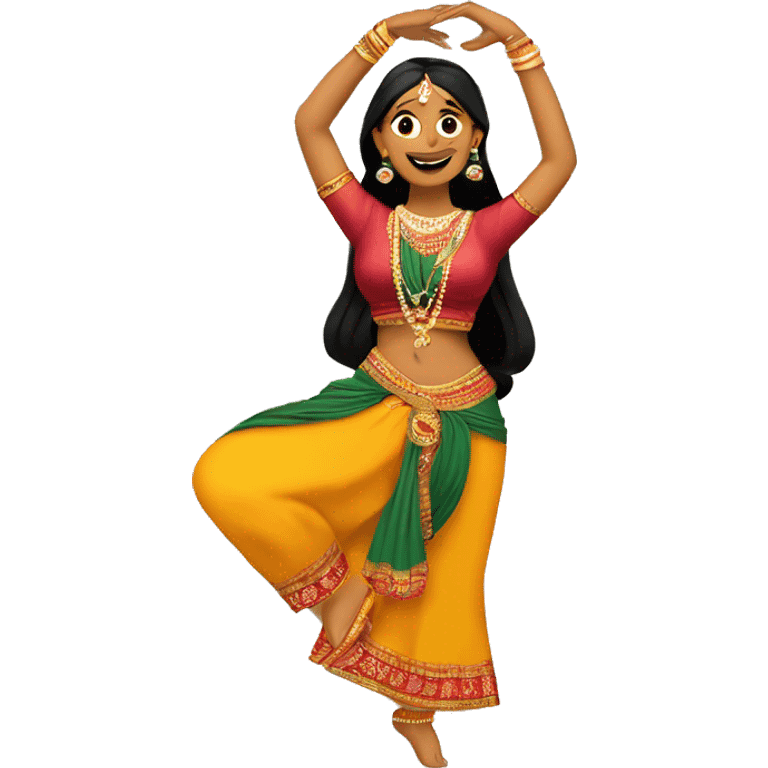 indian women in traditional clothe dancing waist-deep. one hand above your head, the other below, forming a circle emoji