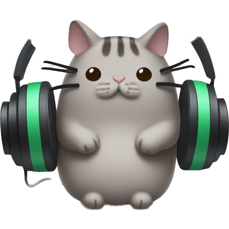 pusheen listening music on head phones while drinking starbucks emoji