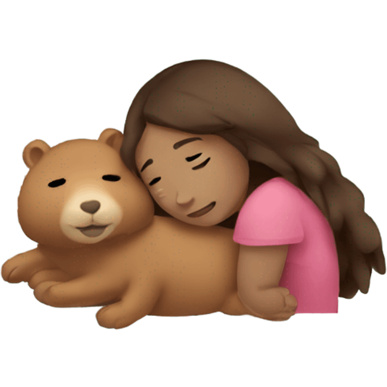 a girl hugging with capybara teddy bear  emoji