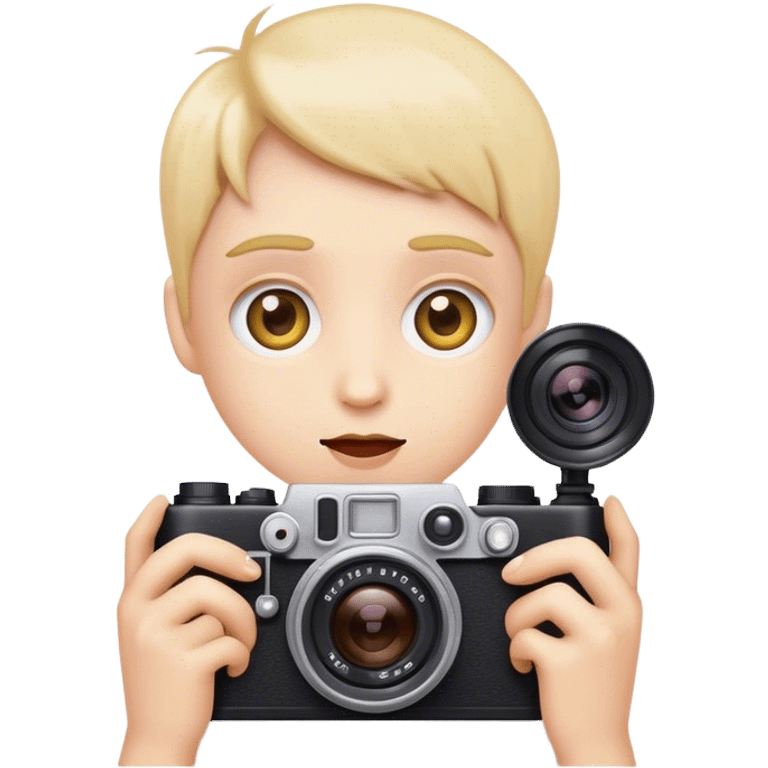 Watching emoji with wide eyes, small camera beside, simple style emoji