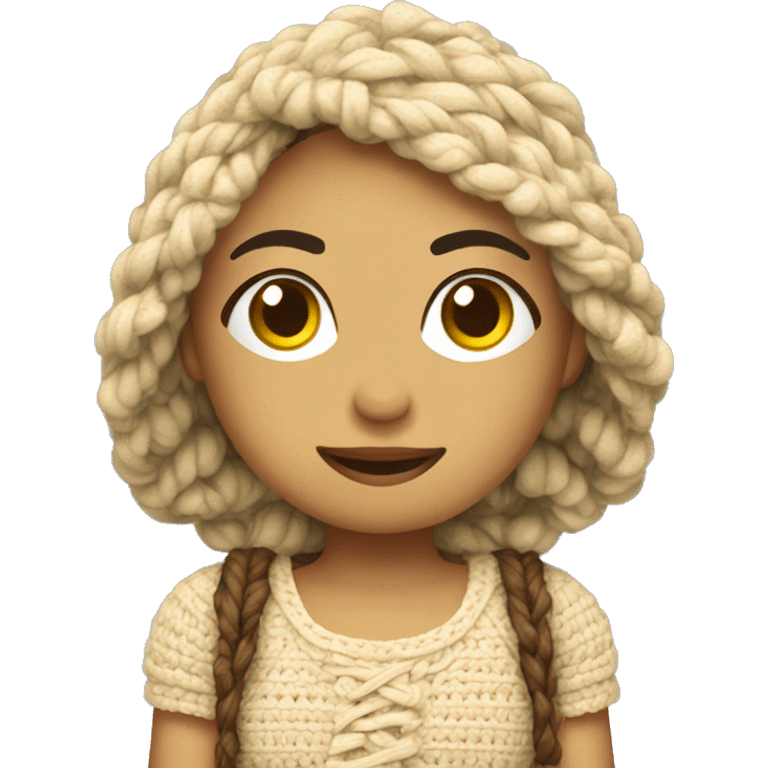 Chica haciendo crochet sentada emoji