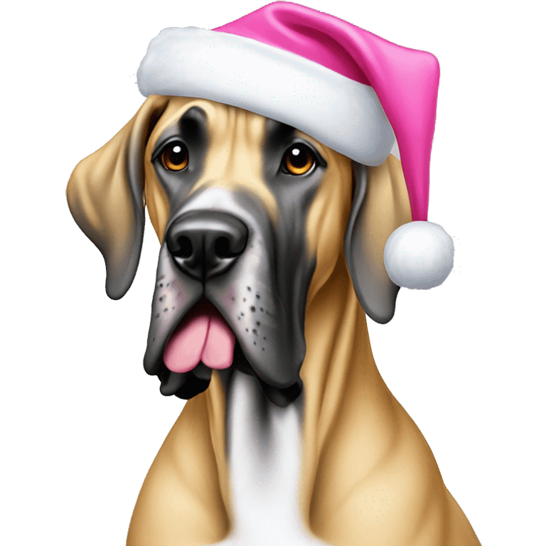 Tan Great Dane add pink Santa hat emoji