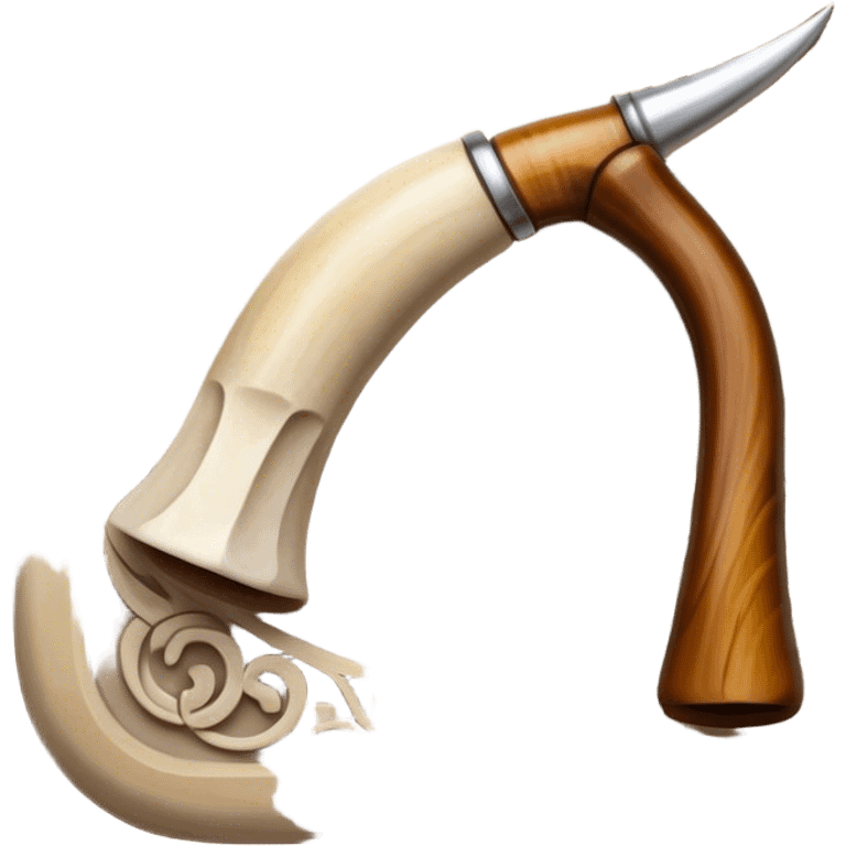 Carving icon, stone, bone, and horn with detailed patterns, carving tools, minimalistic style, clean lines, transparent background. emoji