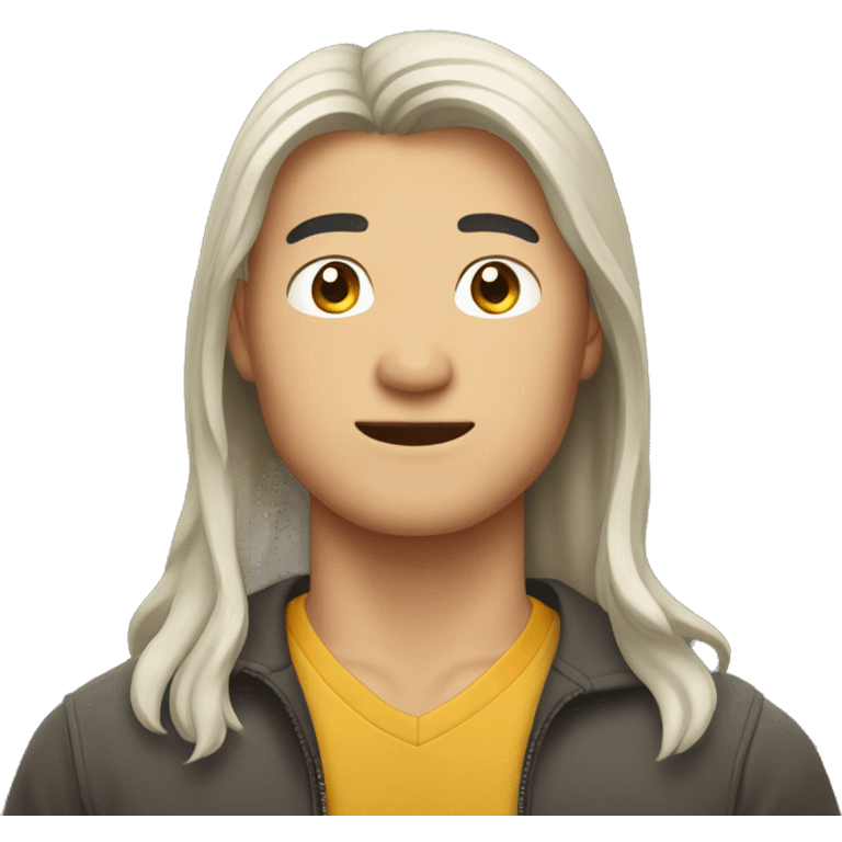 asian man with middle long hair, make it from shoulders and use one photo emoji