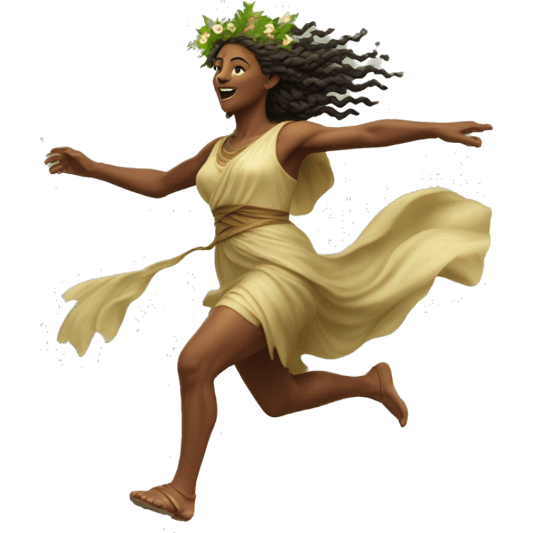 Pagan spring goddess sprinting, with a large stride and arms outstretched emoji