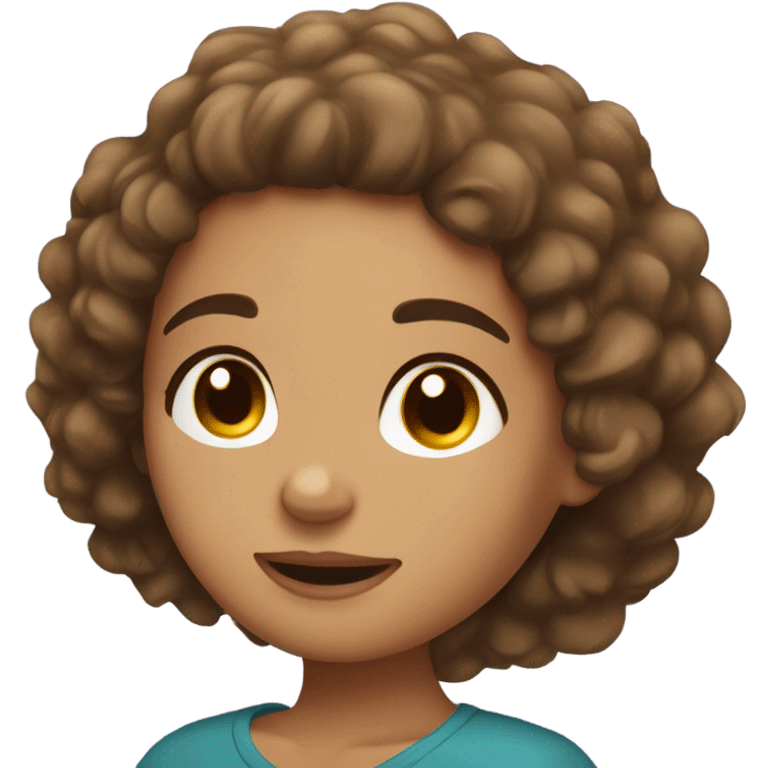 girl laying on pillow, curly brown hair with medium light skin emoji