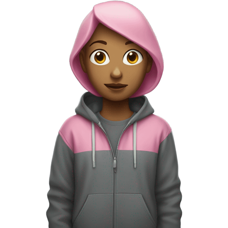 Woman with short pink hair and two boys in hoodies emoji