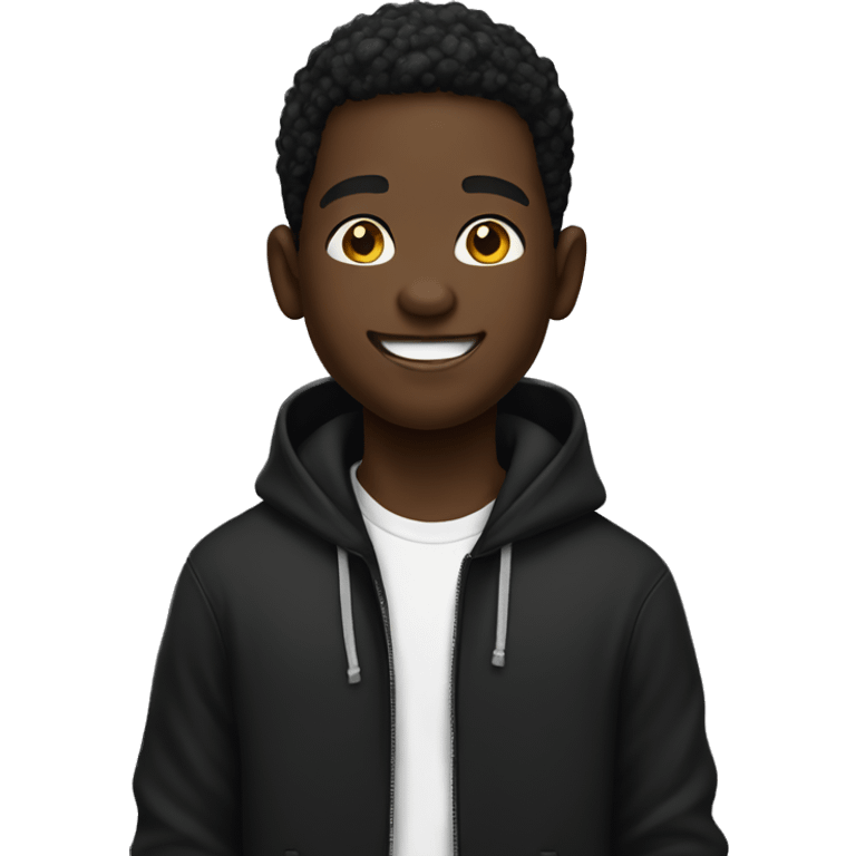 Black smilingk boy in black hoodie emoji