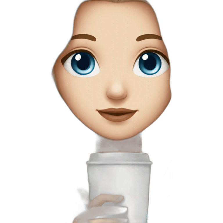 white girl with blue eyes brown long hair and a hot chocolate emoji