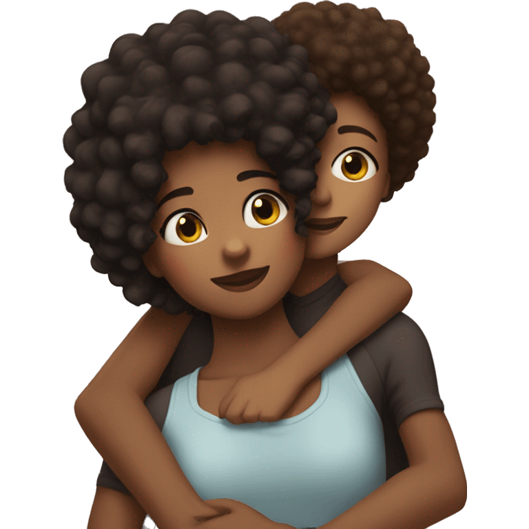 girl with darkhair hugging brown girl with afro  emoji