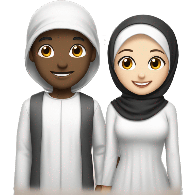 Happy couple boy with black hair and white hijab girl  emoji