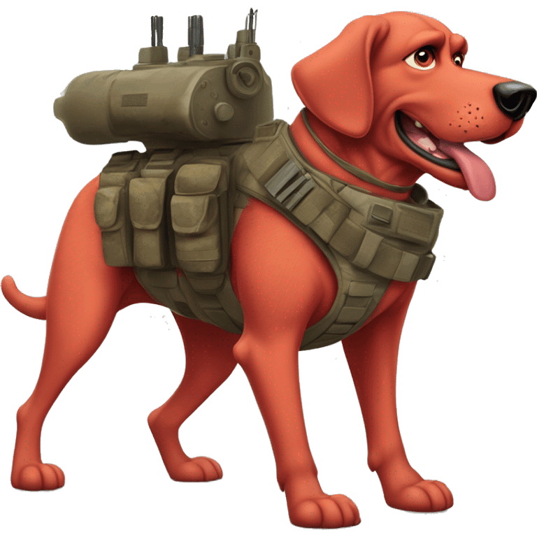 Desert storm daddy hot Clifford the big red dog muscular with tattoos on arms book illustration humanoid as a military call of duty character standing alone emoji