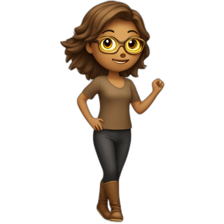 Fille qui dance avec une queue de cheval marron et des lunette doré emoji