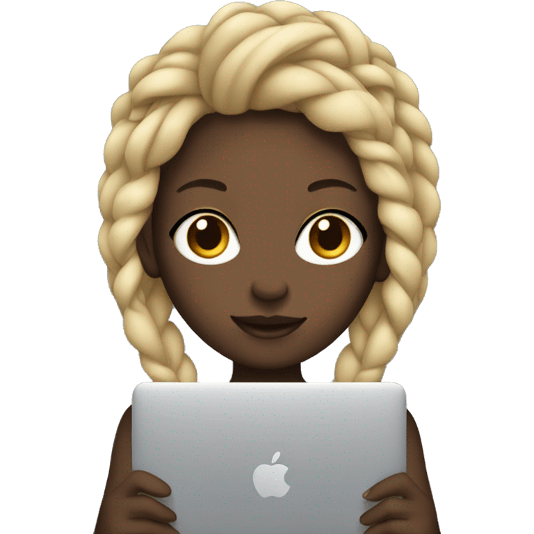 Dark skinned girl with blonde braids holding a macbook emoji