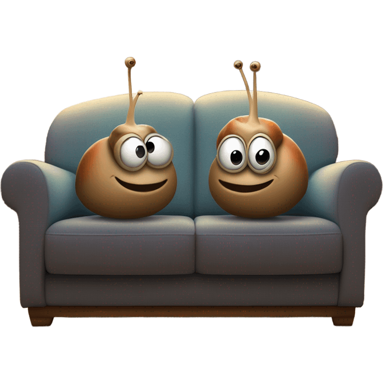 Two snails sitting on a couch  watching a movie  emoji