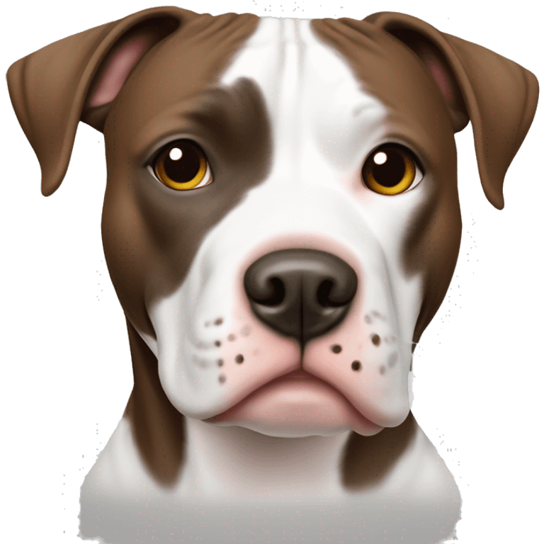 American Staffordshire terrier white and brown brown patch on right eye with hazel eyes and brown nose ￼￼￼ emoji