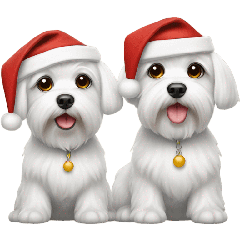 Two Maltese wearing Santa caps emoji