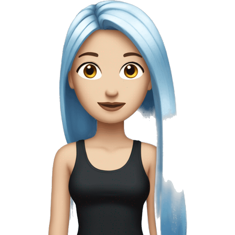 white girl with long straight dark blue hair wearing black tank top emoji