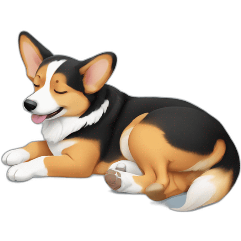 black and tan corgi sleeping with one leg visible emoji