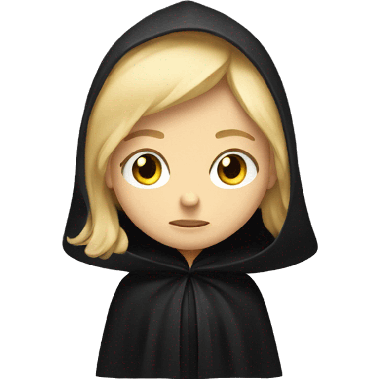 blonde haired girl frowning in a black cloak emoji