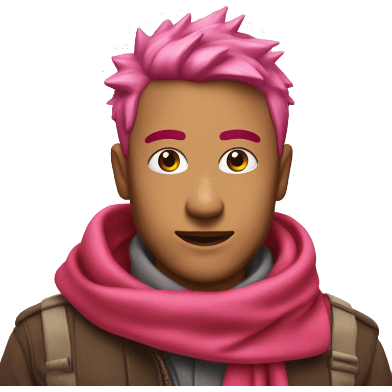 Man with pink marks on his face and short spiky pink hair and a red scarf on his neck emoji