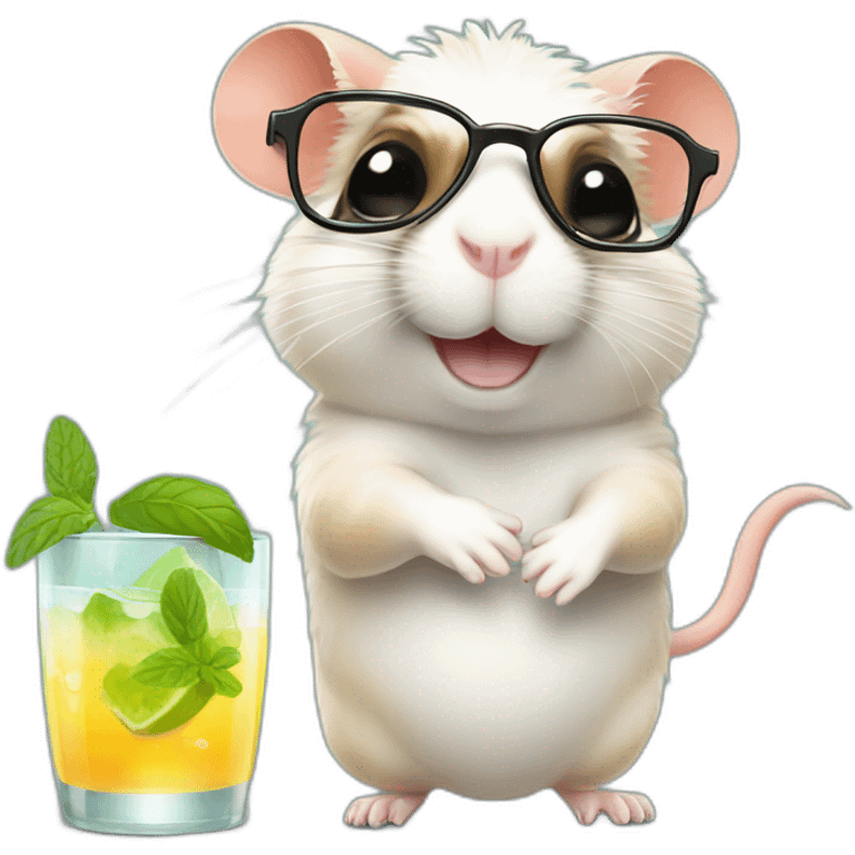 hamster with glasses running on a wheel drinking mojito emoji