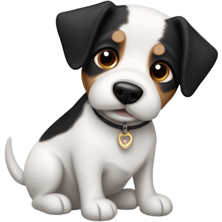 Black and white small dog with small floppy ears and jack Russel features  emoji