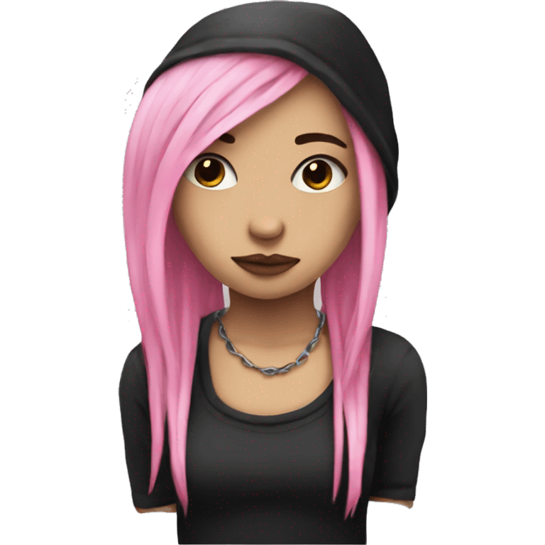 Emo girl with a pink strand emoji