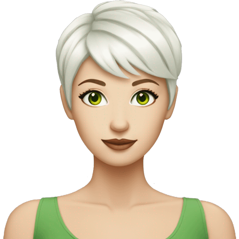 woman white pixie cut green eyes emoji