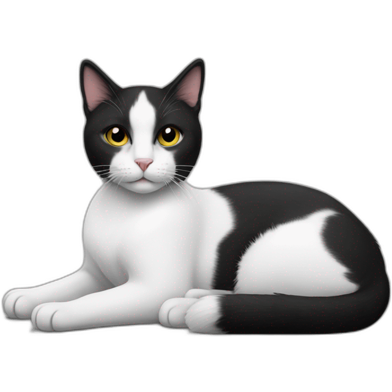 black and white cat reclining emoji