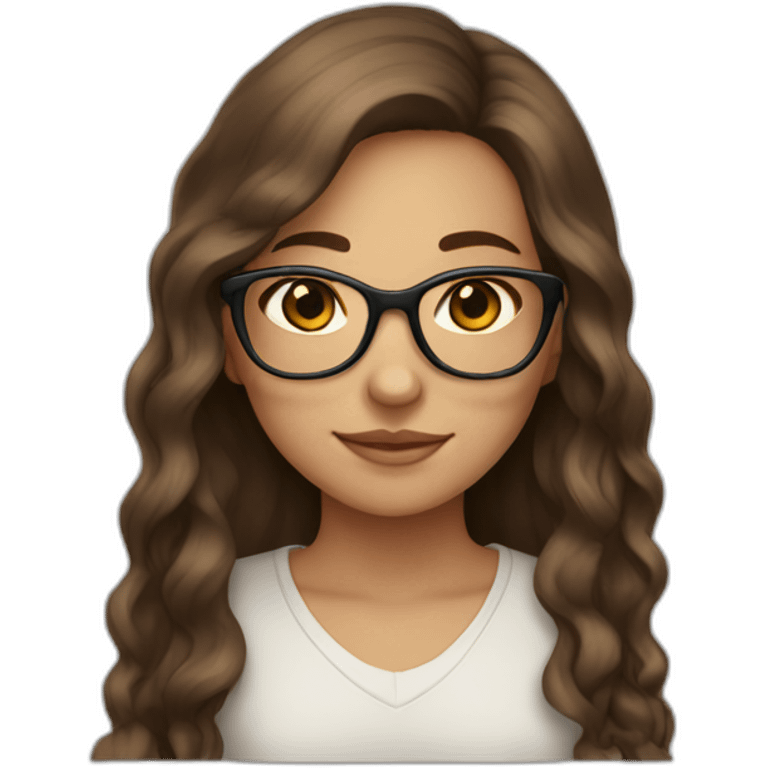 long brown hair girl, brown eyes, with glasses, light skin emoji