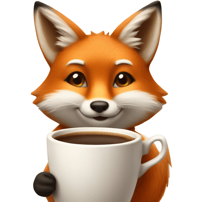 Tiny fox with big coffee emoji