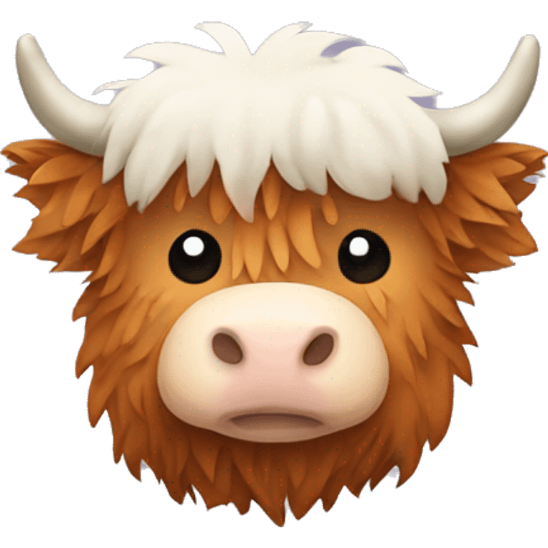 Cute fluffy highland cow eating emoji